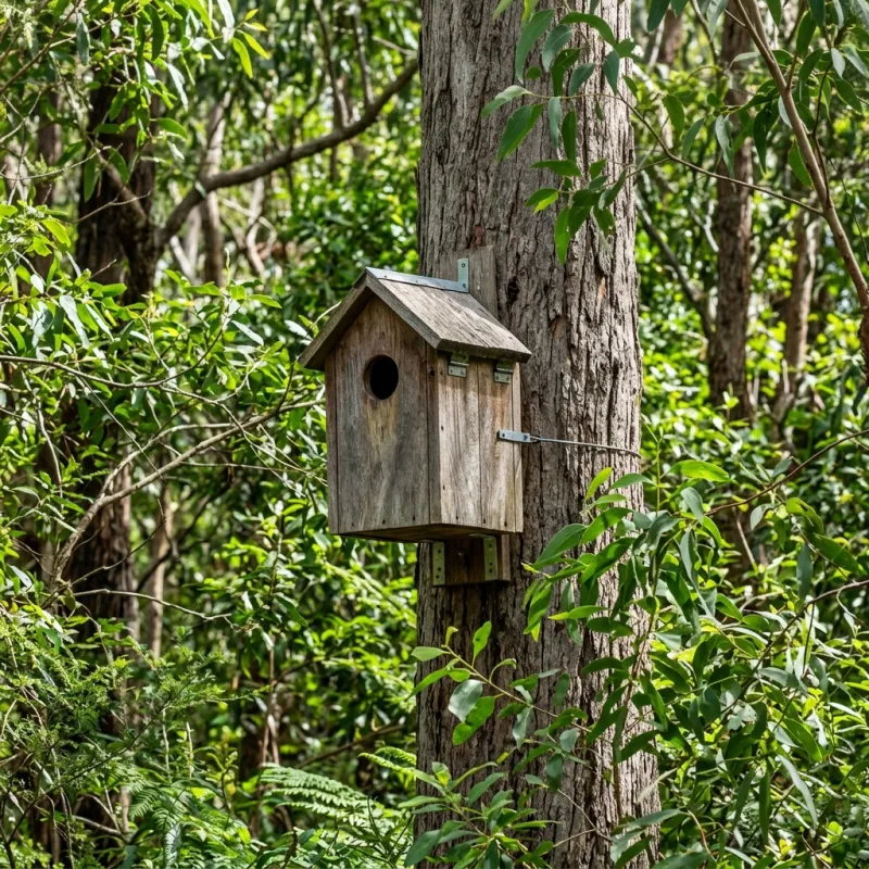 Animal nesting box installed as a humane alternative to a Boneo roof cavity