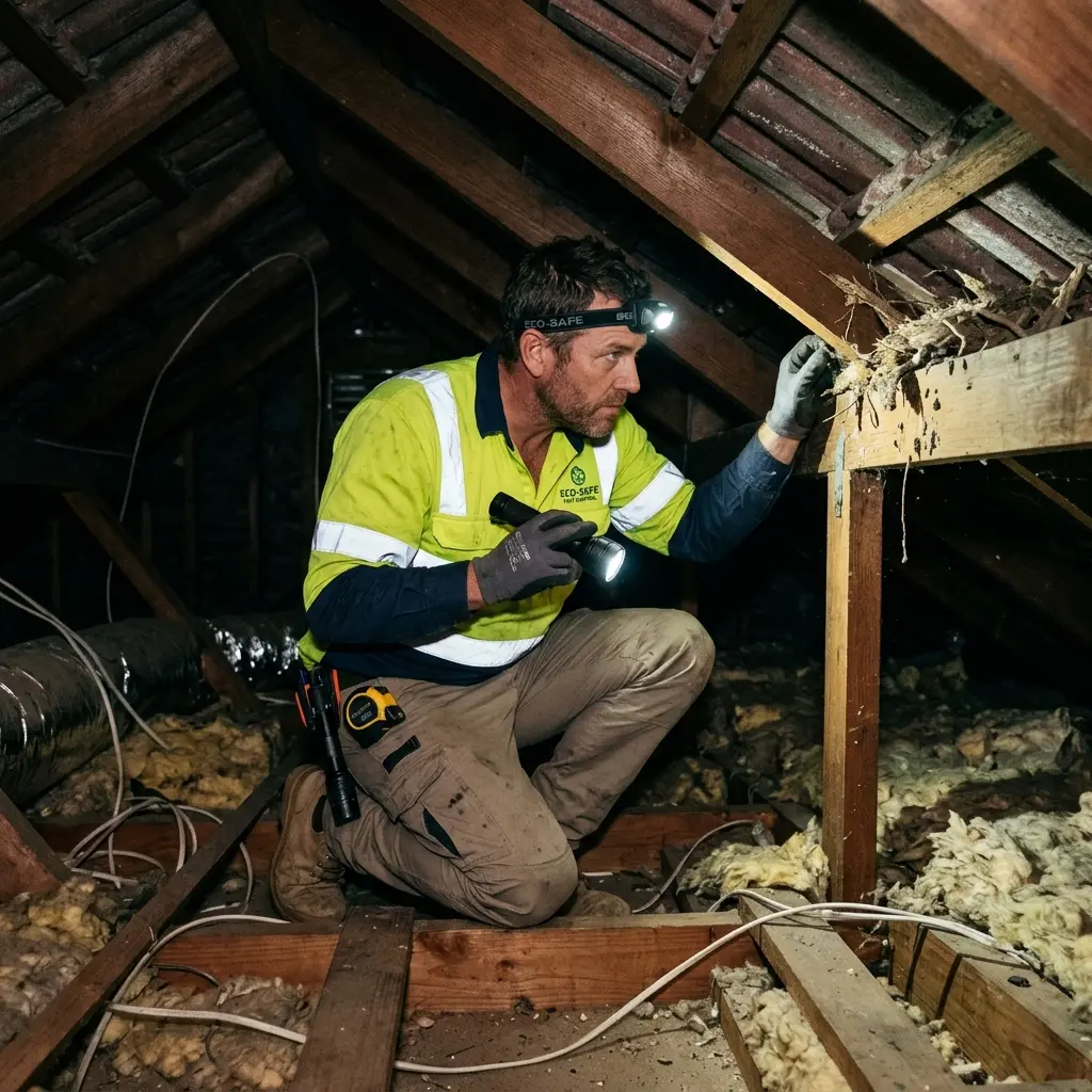 Technician inspecting a Boneo subfloor void for a deceased cat