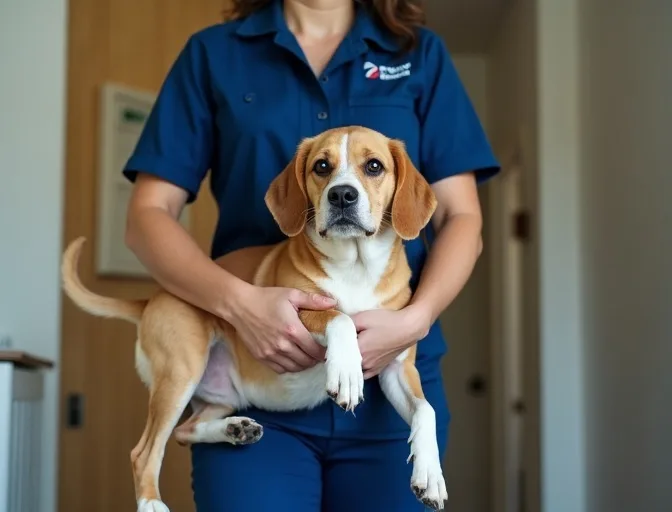 Technician respectfully transporting a deceased dog in Boneo